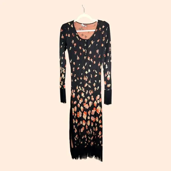 Paco Rabanne Floral Fringe Midi Dress